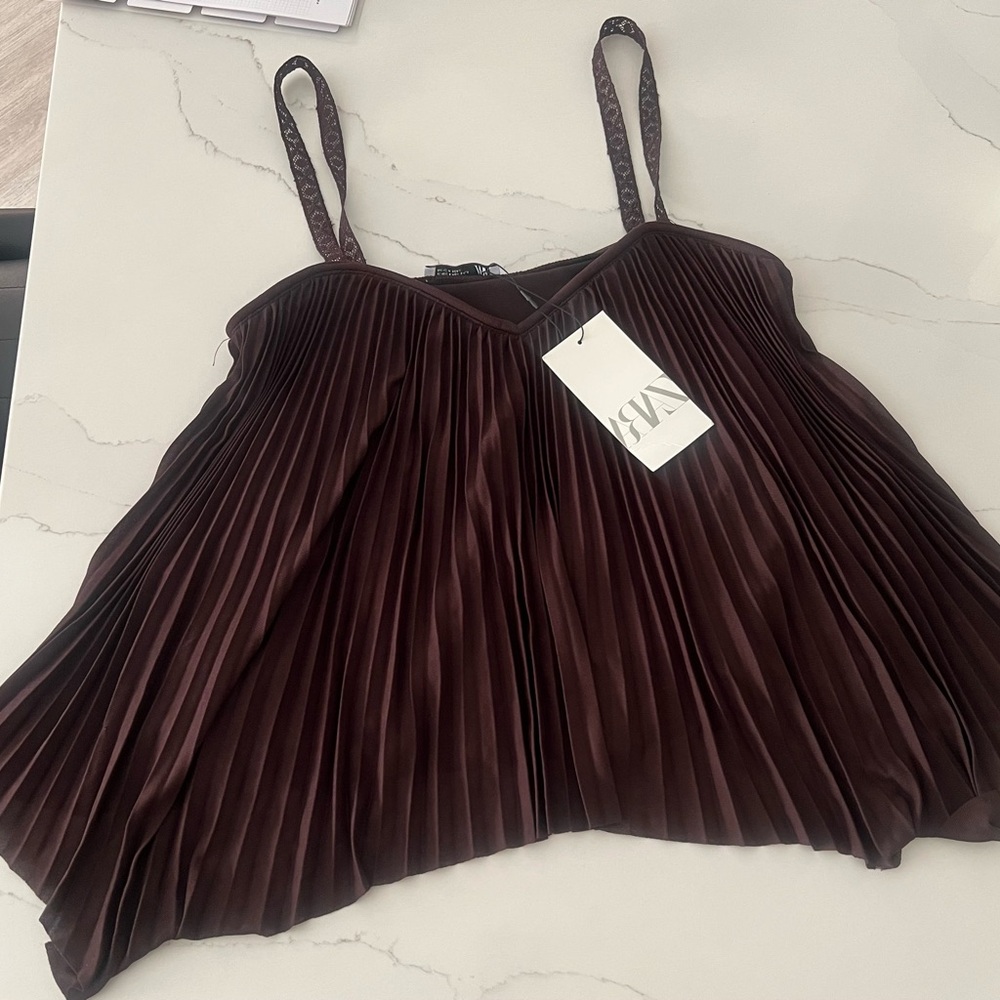 Zara Brown Pleated Camisole Top